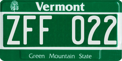VT license plate ZFF022