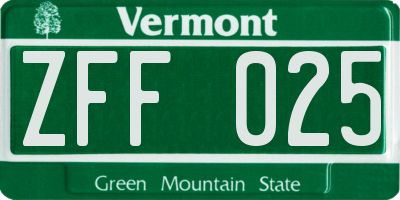 VT license plate ZFF025
