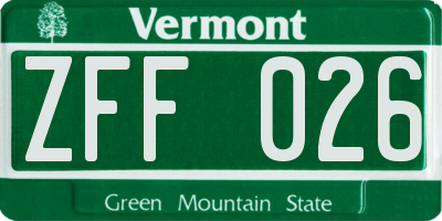 VT license plate ZFF026