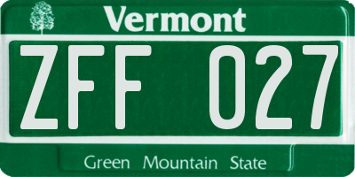 VT license plate ZFF027