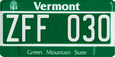 VT license plate ZFF030