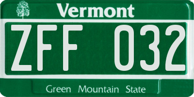 VT license plate ZFF032