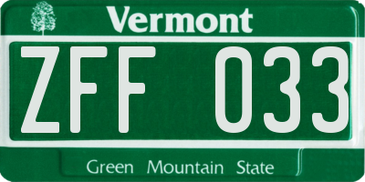 VT license plate ZFF033