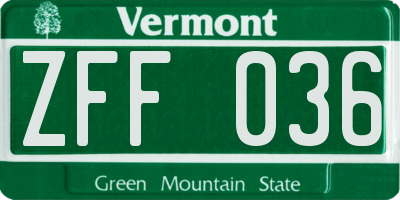 VT license plate ZFF036