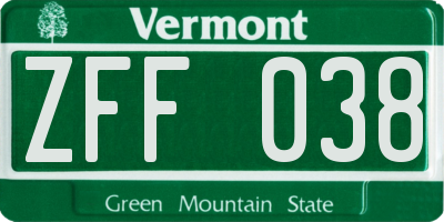 VT license plate ZFF038