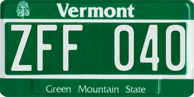 VT license plate ZFF040