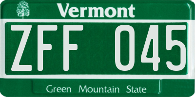 VT license plate ZFF045