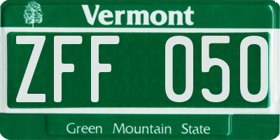 VT license plate ZFF050