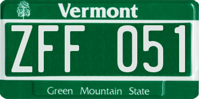 VT license plate ZFF051