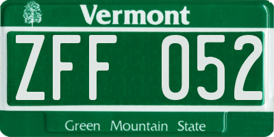 VT license plate ZFF052