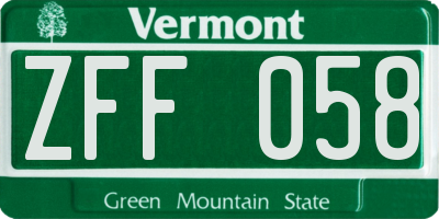 VT license plate ZFF058