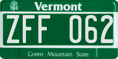VT license plate ZFF062