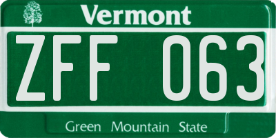 VT license plate ZFF063