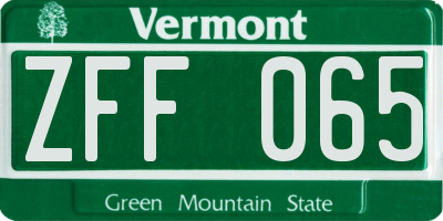 VT license plate ZFF065