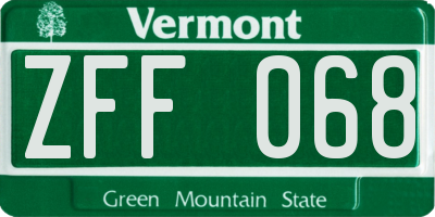 VT license plate ZFF068