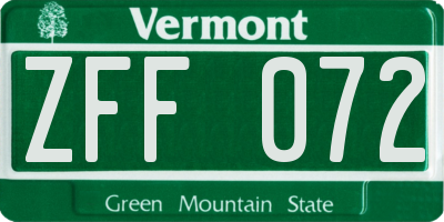 VT license plate ZFF072
