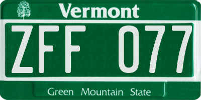 VT license plate ZFF077