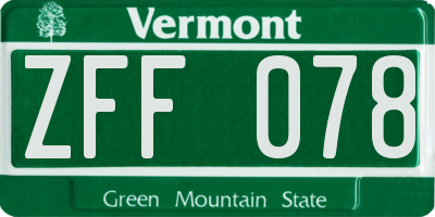 VT license plate ZFF078