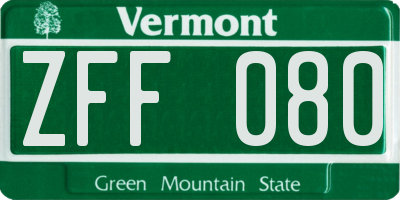 VT license plate ZFF080