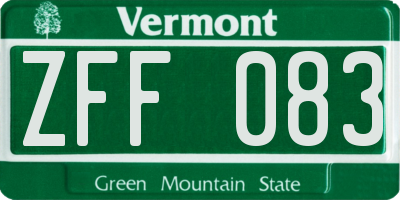 VT license plate ZFF083
