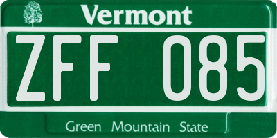 VT license plate ZFF085