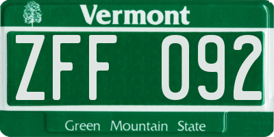 VT license plate ZFF092
