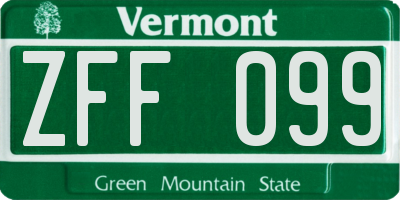 VT license plate ZFF099