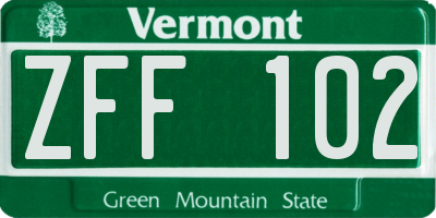 VT license plate ZFF102