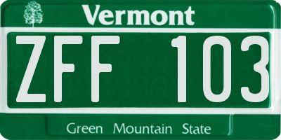 VT license plate ZFF103