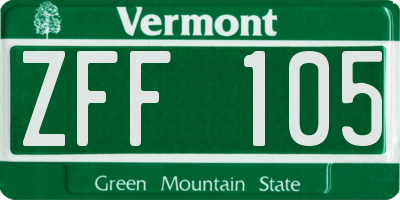 VT license plate ZFF105