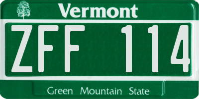 VT license plate ZFF114