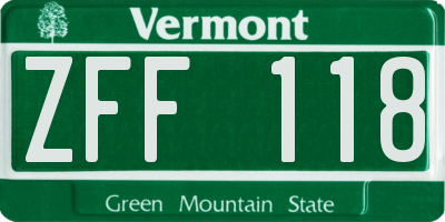 VT license plate ZFF118