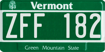 VT license plate ZFF182