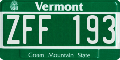 VT license plate ZFF193