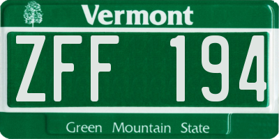 VT license plate ZFF194