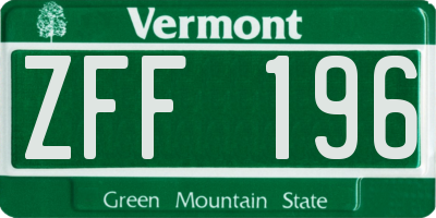 VT license plate ZFF196