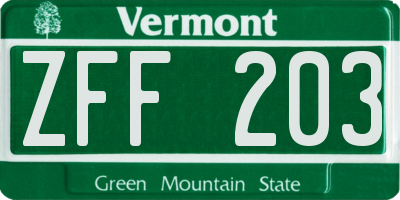 VT license plate ZFF203