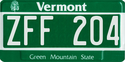 VT license plate ZFF204