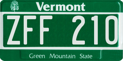 VT license plate ZFF210