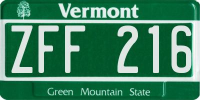 VT license plate ZFF216