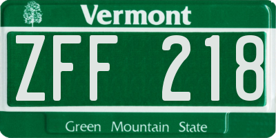 VT license plate ZFF218