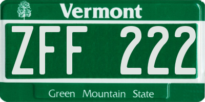 VT license plate ZFF222
