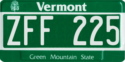 VT license plate ZFF225