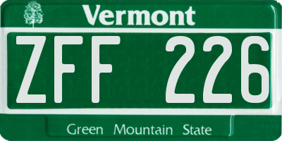 VT license plate ZFF226