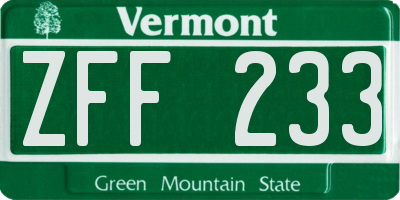 VT license plate ZFF233