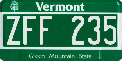 VT license plate ZFF235
