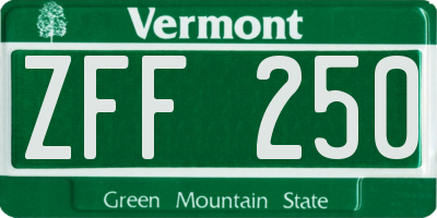 VT license plate ZFF250
