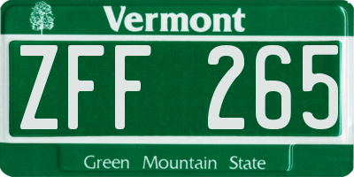VT license plate ZFF265