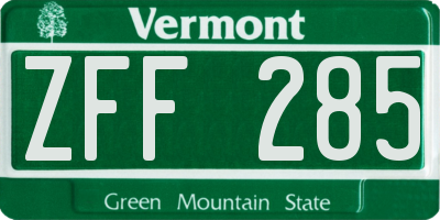 VT license plate ZFF285