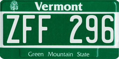 VT license plate ZFF296